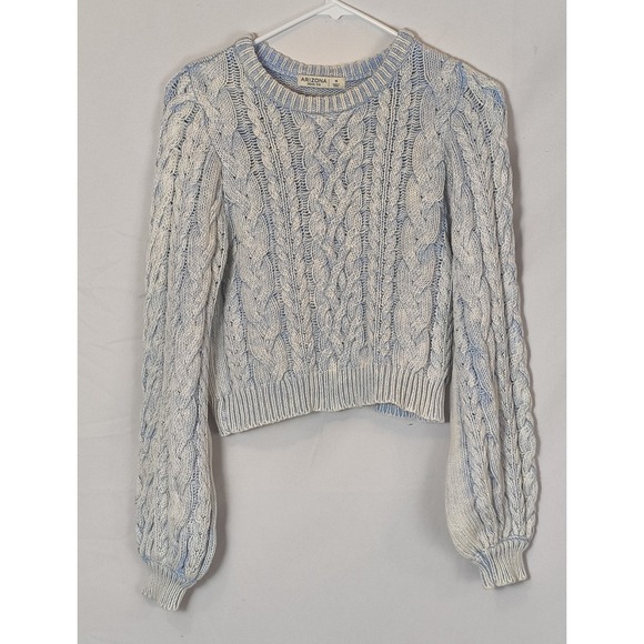 Arizona Jean Co. Sweaters - ARIZONA JEAN CO light blue Cream Marled Cable Knit Cropped Sweater Size Medium